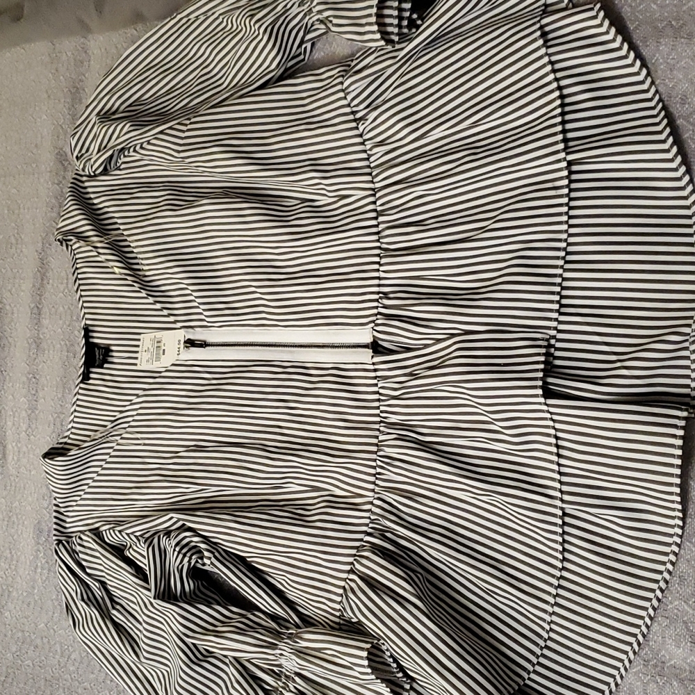 NWT Ashley Stewart striped swallow tail top with modern zip front